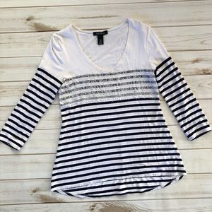 5/$25 White House Black Market 3/4 sleeve striped top